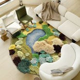 Handcrafted Forest Cream Moss-Inspired Round Rug | Yedwo Design